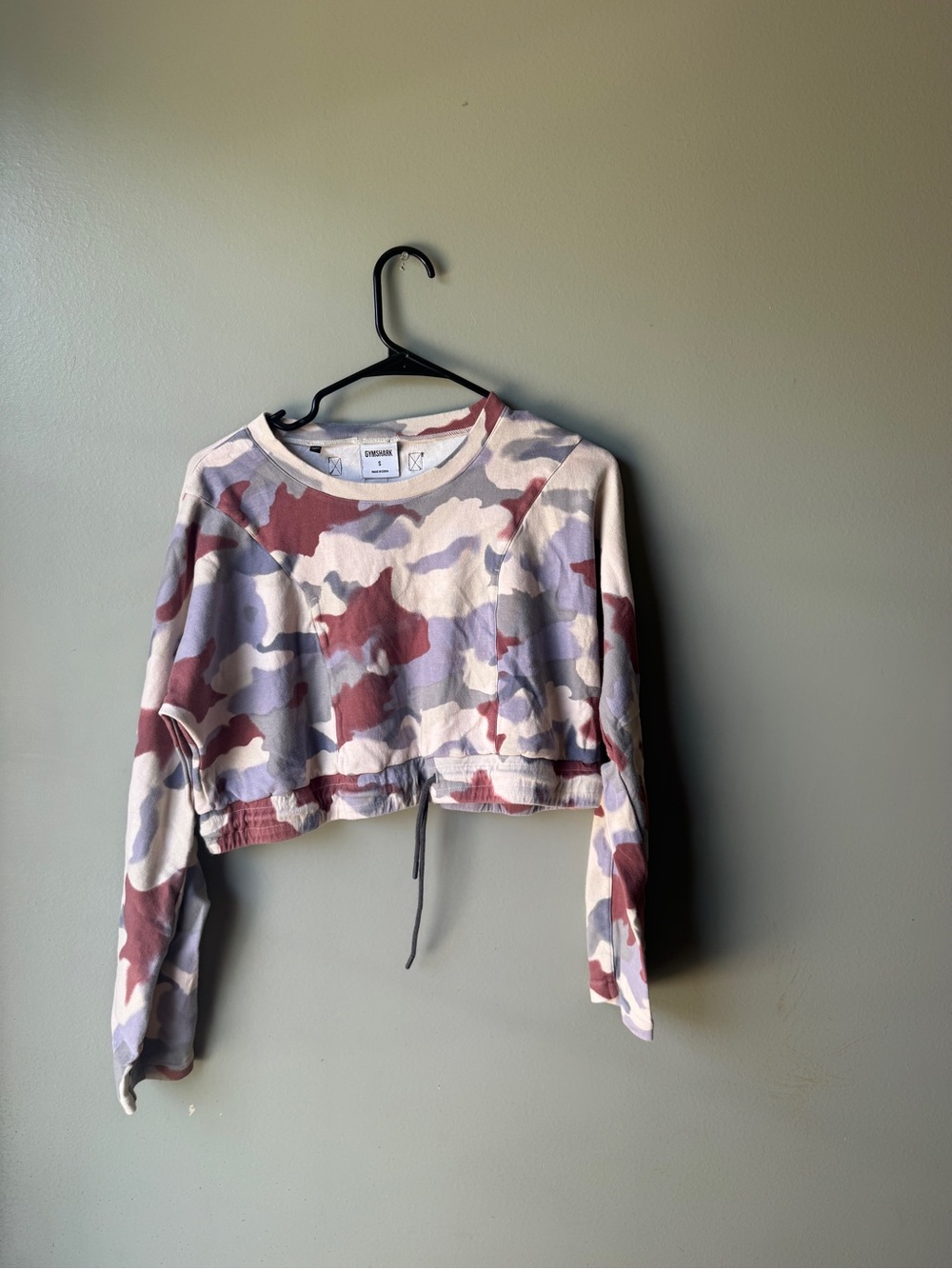 Gymshark Small Pastel Camo‎ Cropped Long Sleeve Drawstring Sweatshirt Women’s